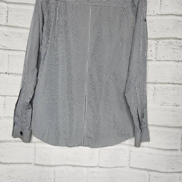 EDUN Mens Black White Gingham Collared Cotton Long Sleeve Button Up Shirt XL - Picture 10 of 12